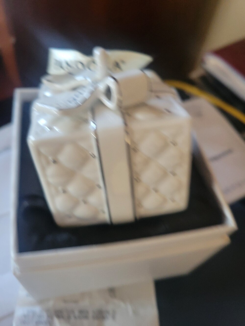 PANDORA White Quilted Ceramic Gift Box Home Accent